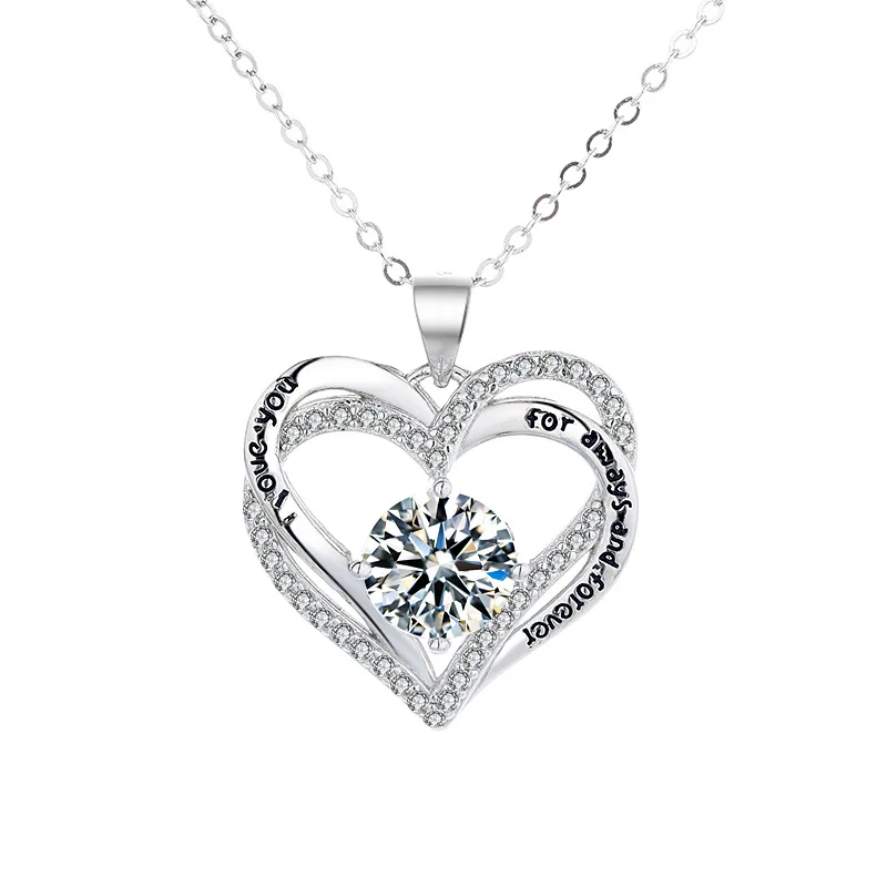 

Forever Love Heart Pendant Necklaces for Women 925 Sterling Silver with Birthstone Zirconia Birthday Jewelry Gift for Women Girl, Picture shows