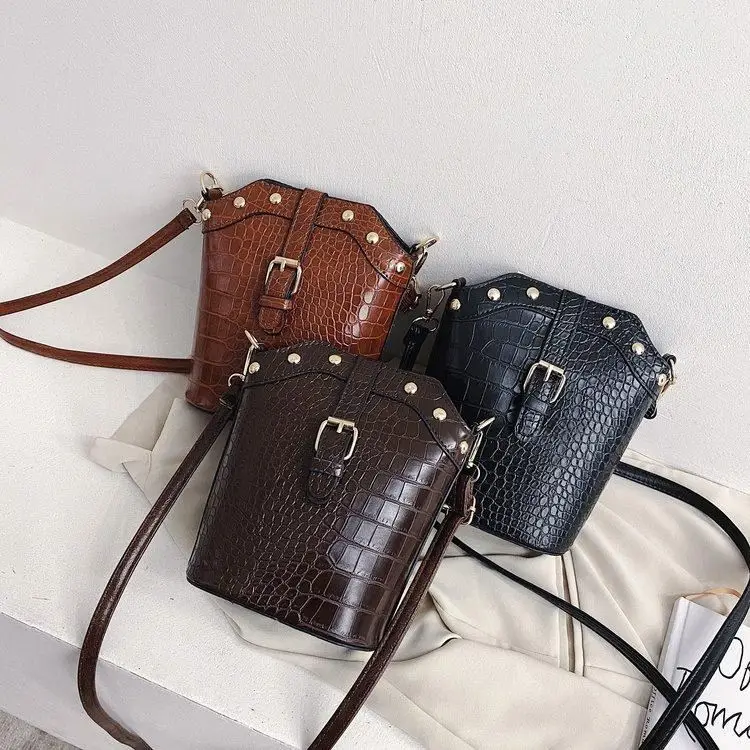 

Fashion Girls Women PU Leather Stone Pattern Embossing Small Bucket Handbags Crossbody Shoulder Bags Purse