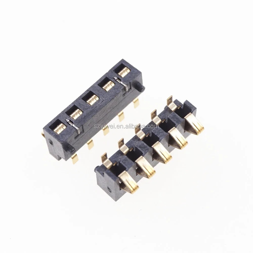 Spring Compression Contact 2.5 Mm Pitch 5 Pin Male Smd Surface Mount Battery Connectors Reflow
