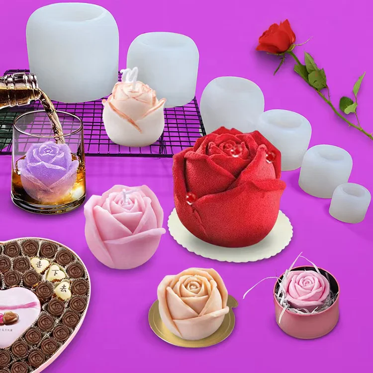 

Valentine 3D Rose Flower Shape Silicone Mold Fondant Candle Soap Making Molds Cake Decoration Tools