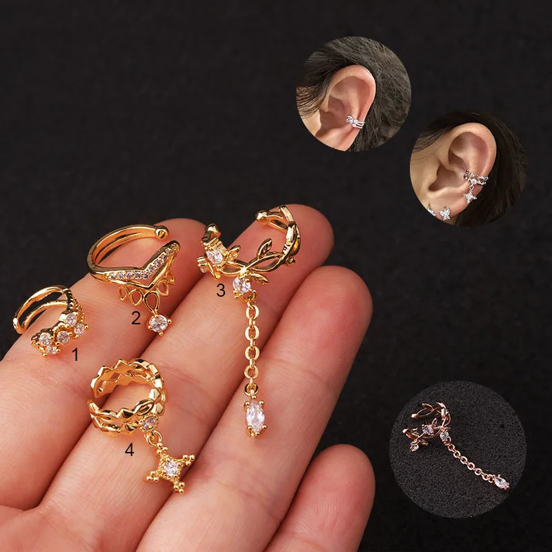 

VRIUA Flower Stock Online 1PC No Piercing Geometric Ear Cuff Rose Gold Color Cubic Zirconia Paved Clip Earring for Women