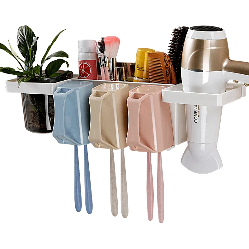 

Self Adhesive Bathroom Shelf Storage Organizer Plastic ABS Wall Mount bathroom toothbrush holder set l 3cups, Customized color