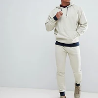 

High Quality French Terry Custom Bottom And Cuffs Ribbed Sport Tracksuit Beige Man Sweatsuit Tracksuit Wholesale