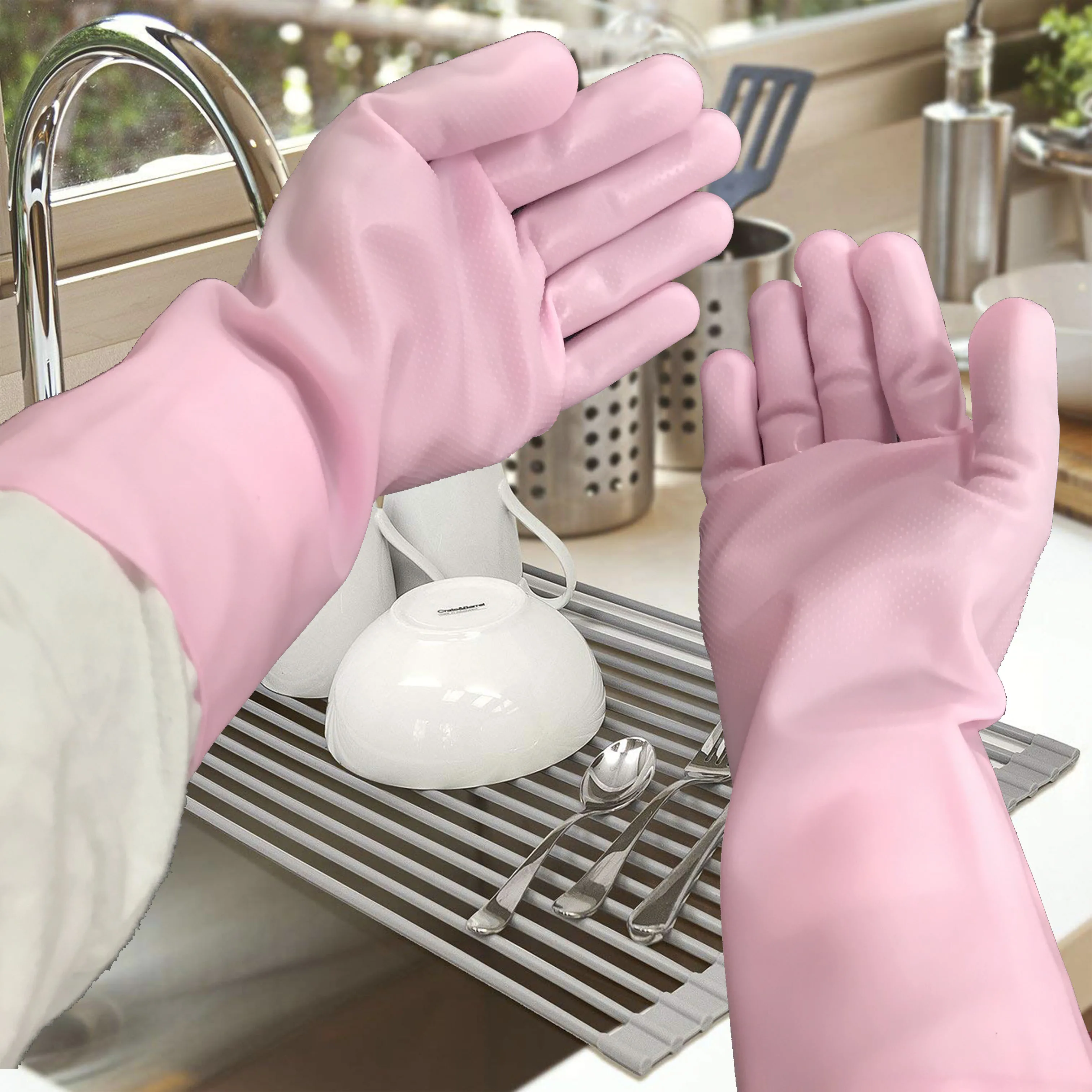 

Reusable Silicone household Gloves,no smell Pair of 100% food grade dishes washing pet gloves for dog bath washing, 3 color