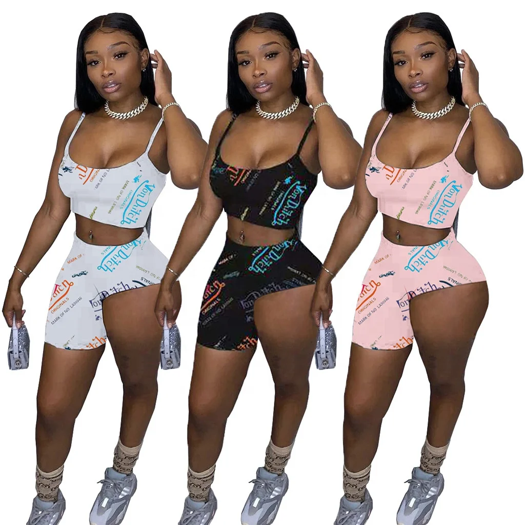 

MT107-2088 Fashion summer digital printing 2 piece pants set crop top short pants 2 piece set for women casual dresses