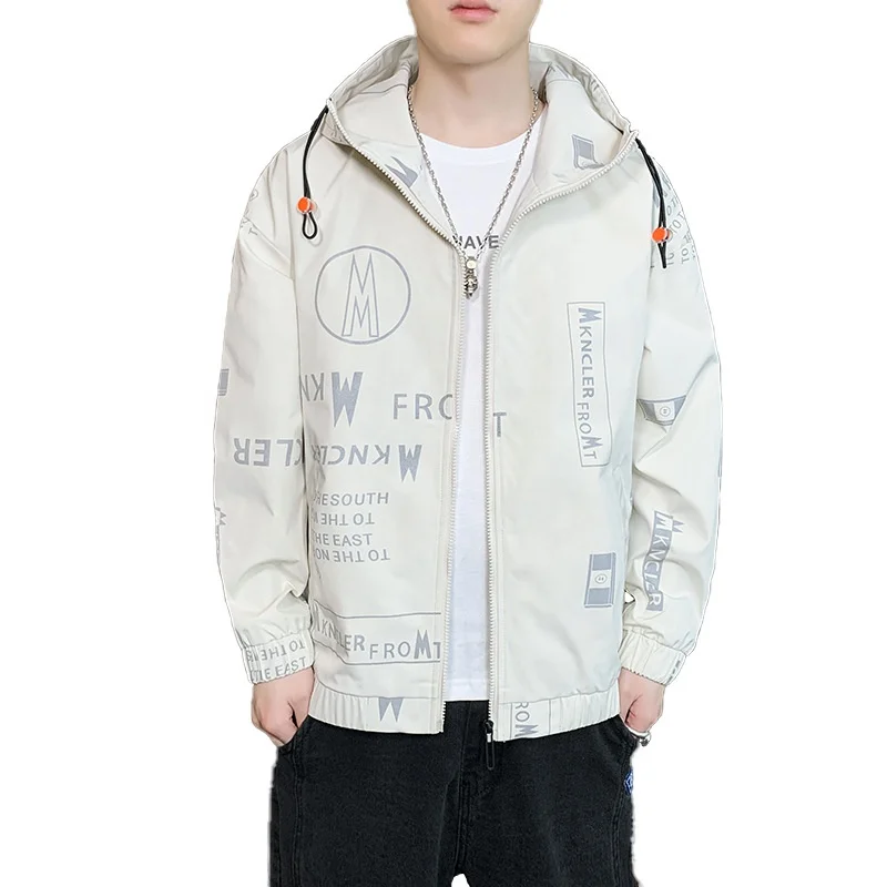 

Hot sell collarless Fashion casual wear printed men's windproof hoodies jacket