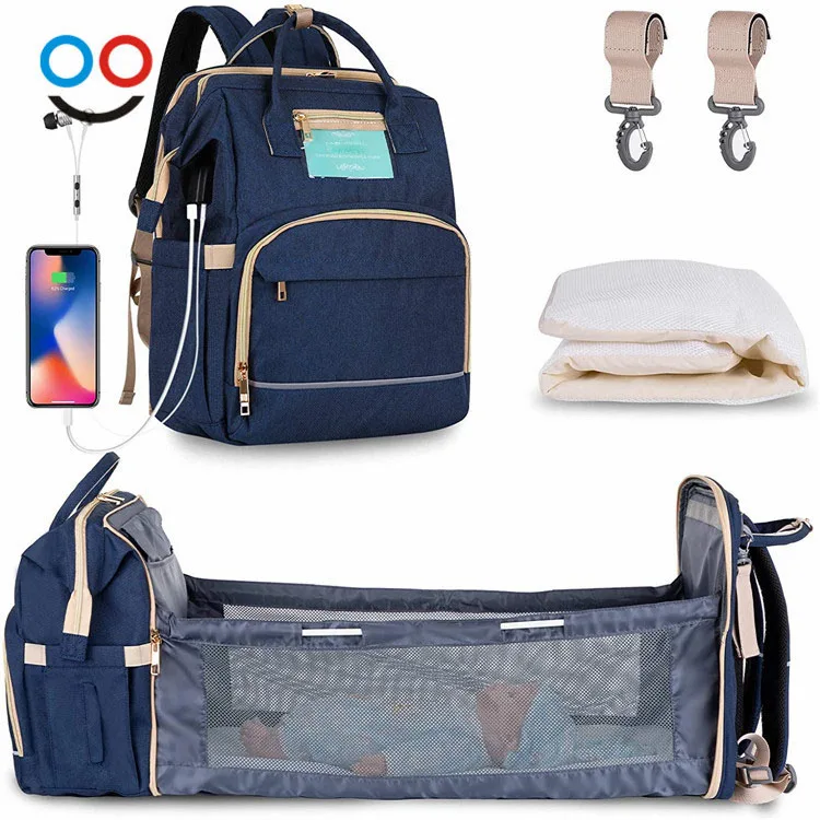 

Multi-function Waterproof baby diaper bag backpack Travel Extendable baby bed bag for mom diaper bag backpack with changing st, Custom