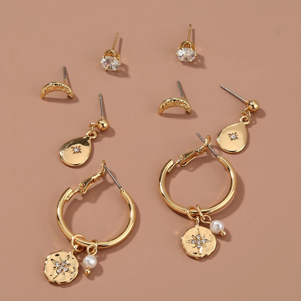 

NE868 6 Pcs High End 18K Gold Plated Twisted Brass Hoop Earring Gold Jewelry Wholesale Ear Rings Set