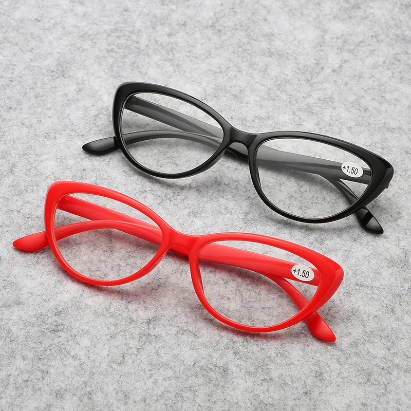 

wholesale plastic cheap solid custom logo cateye red womens fashion reading glasses for promotion gift