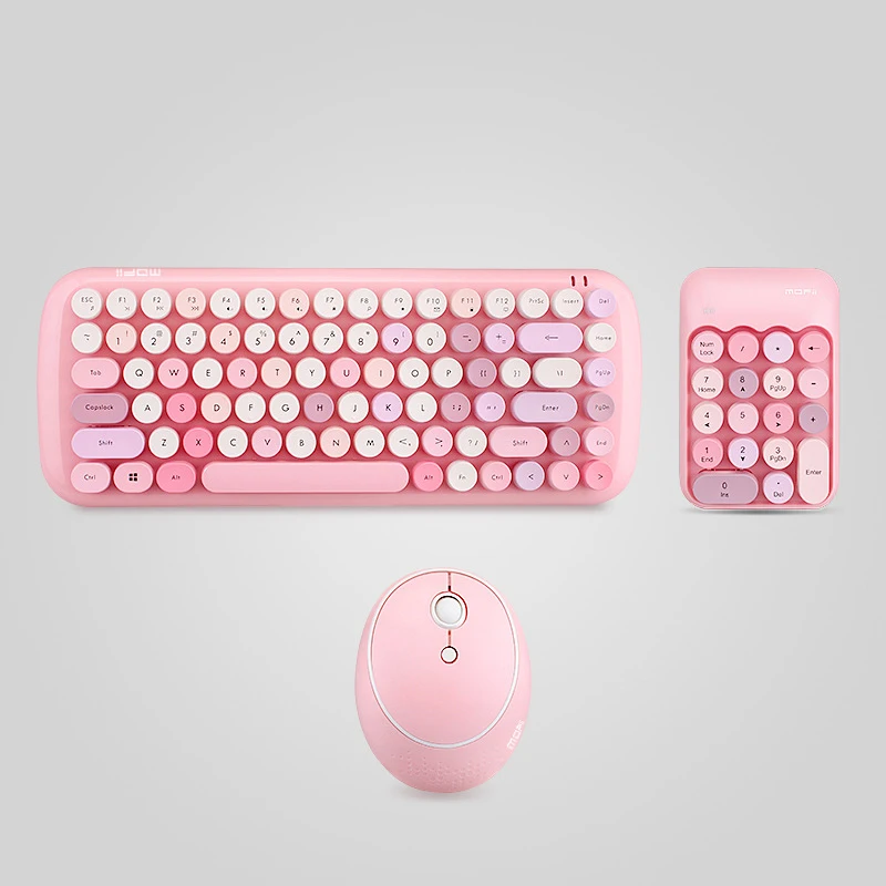 

Hot Round Keycap Mixed Color Wireless Keyboard Mouse Combo Set Optical Sweet Pink Candy Keyboard and Mouse Set for Home Office, Yellow white pink blue green