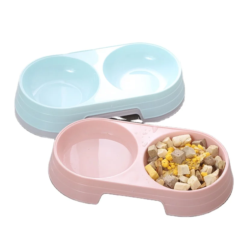 

Small Macaron Color Pet Double Bowl Export Nordic Concise Cat Plastic Bowl OEM Pet Bowl Food Water, Green, blue, pink, gray