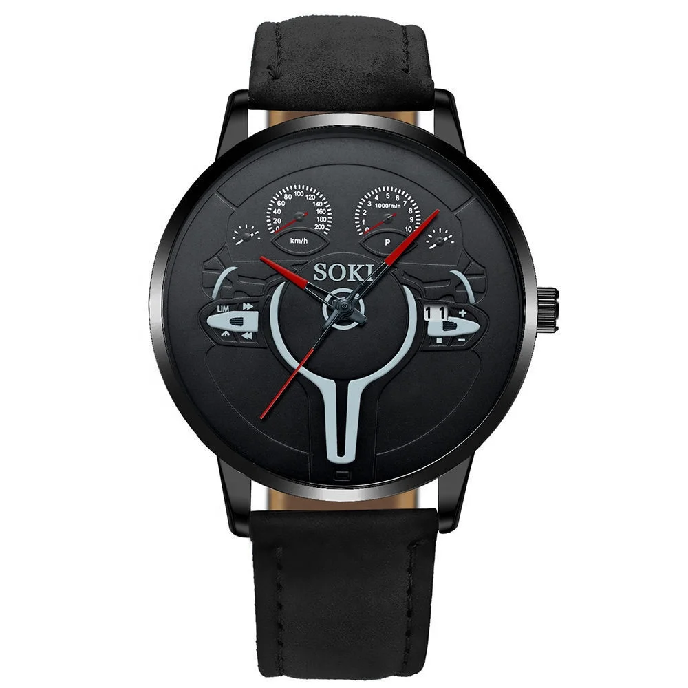 

2021New Design LW569 Cool Steering Wheel Dial Men Watch Leather Calendar Personality Male Sport Watches