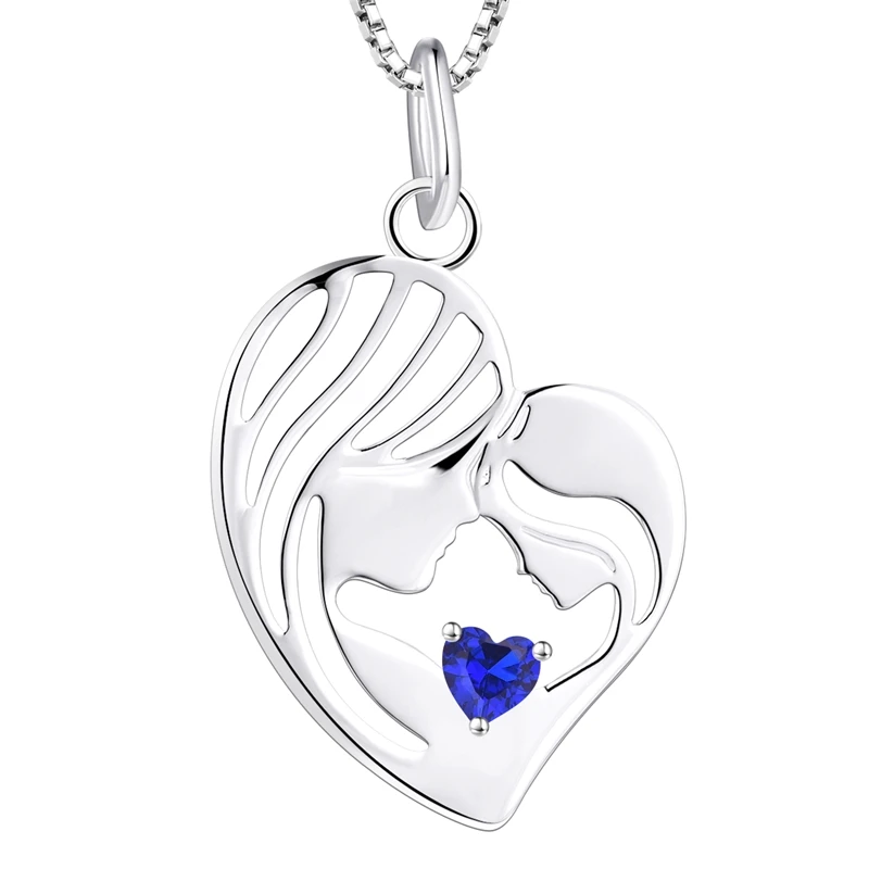 

Mother and Daughter Necklace 925 Sterling Silver Heart Pendant Created Aqua blue/blue/amethyst Stone Pendant Gifts for Moms