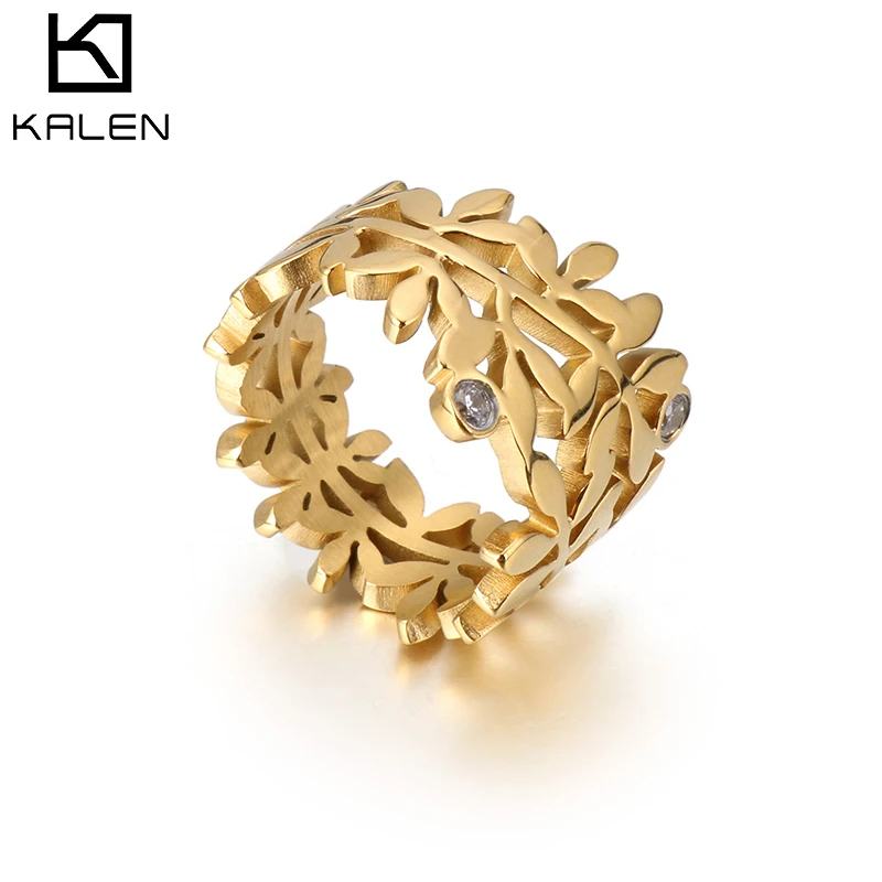 

High Quality Classic Dainty Leaves Wedding Rings Fashion Plated Jewelry Stainless Steel Leaf Rings For women, Silver/gold