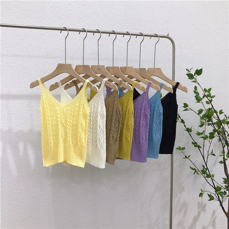 

B52683A Lady sexy short style fashion hollow out knitted sleeveless vest, White/black/yellow/purple/blue/camel