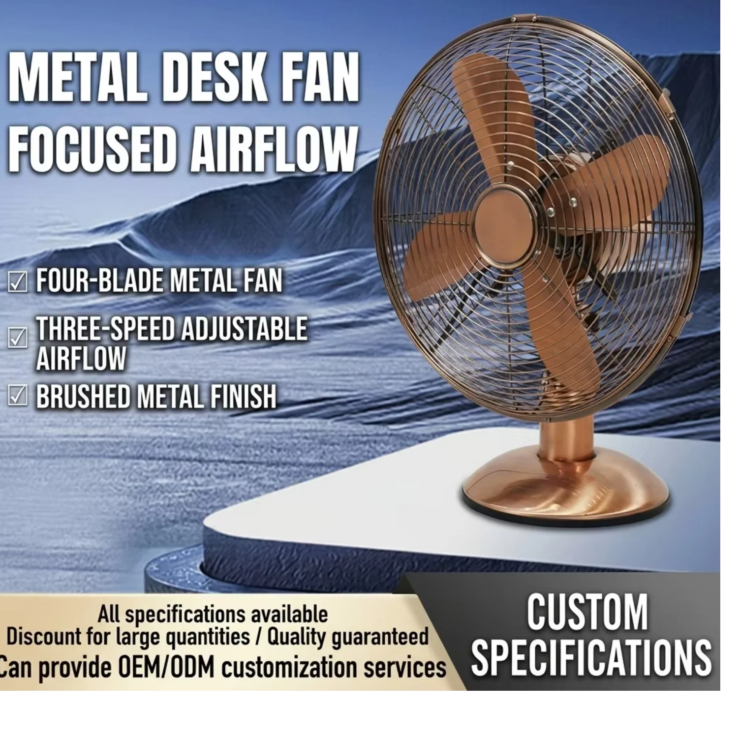 Table Fan, 10-inch, 4-Aluminum-Blade, 3-Speed, Copper - detail 2