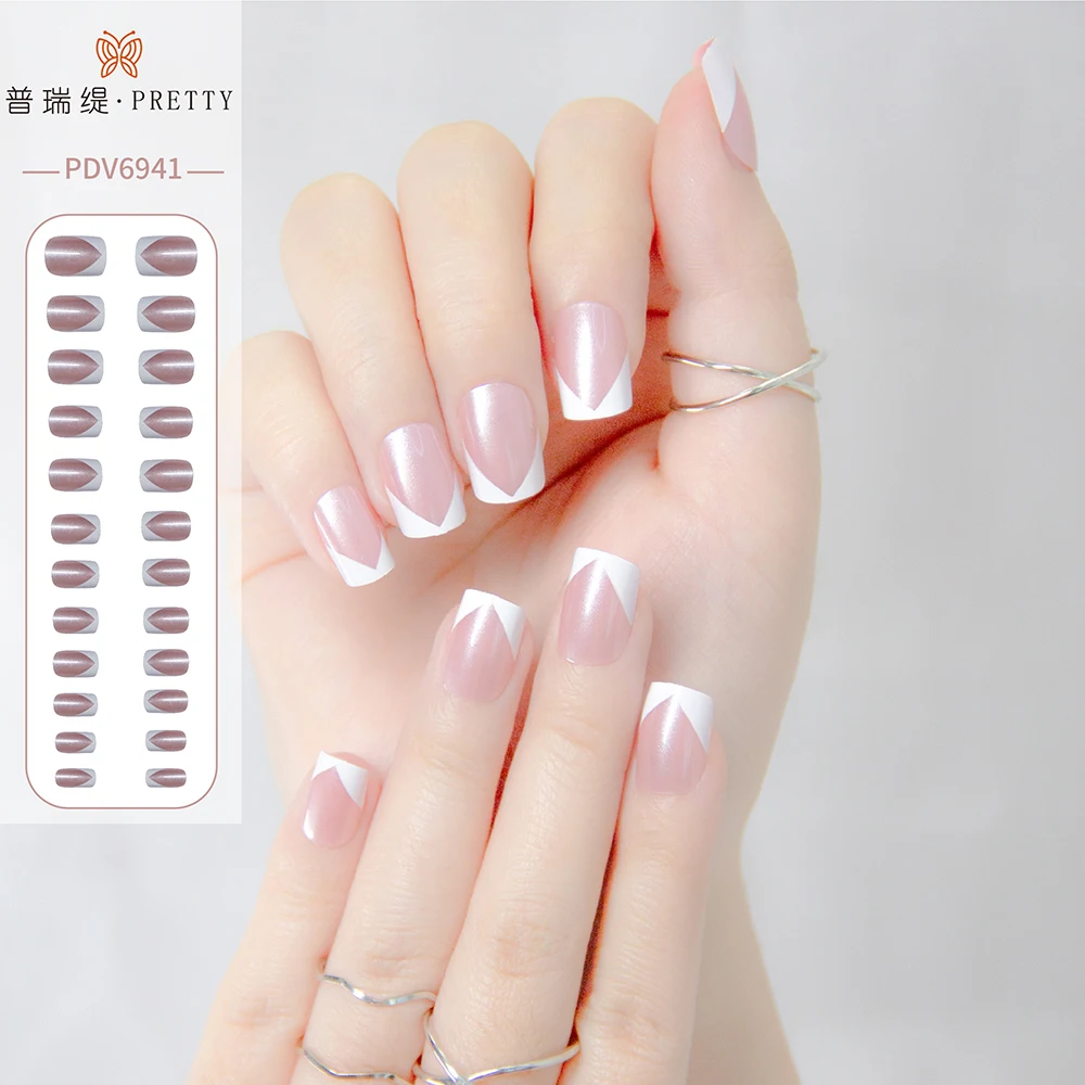 

Press On Nail Full Cover French nail Press On Nail pearly lustre Pink