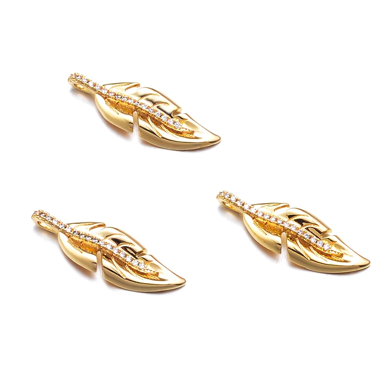 

Micro Pave Cz 18k Gold Plated Jewelry Custom Leaf Pendant Necklace Gold Pendant