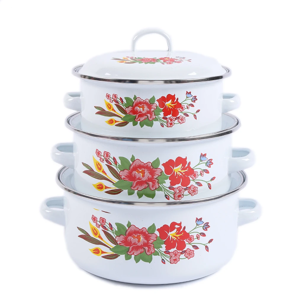 

111D 6PS Enamel Casserole Set cooking pot in amc cookware sets for kitchenware accessories, White