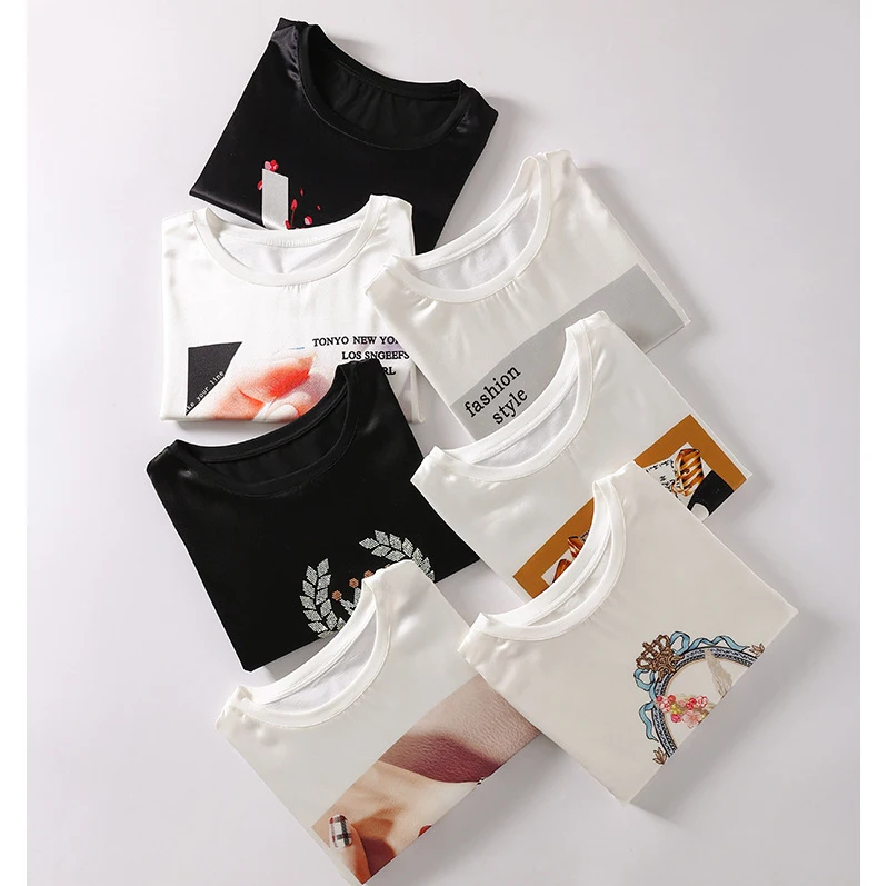 

Silviye 2021 Fashion Top Sell Printed Short Sleeve Tshirt E-commerce Wholesale Printed Womens Silk Tops Summer