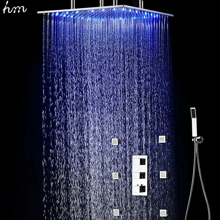 20 Inch 304 Stainless Steel Changing Color Led Thermostatic Rainfall Shower Set