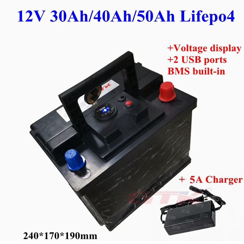 

12V 30Ah 40Ah 50Ah lifepo4 lithium battery for night fishing fish finder outdoor power supply+5A Charger