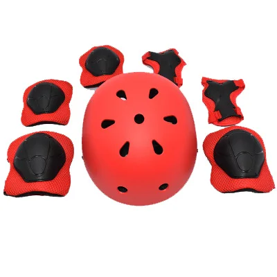 

7pcs/set elbow knee pads helmet wristguard bicycle cycling skateboard roller safety protector kids skating protective gear, Black,red,pink,blue,green