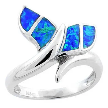 

Newest Ocean Sealife Blue Opal Jewelry 925 Sterling Silver Blue Fire Opal Whale Tail Ring