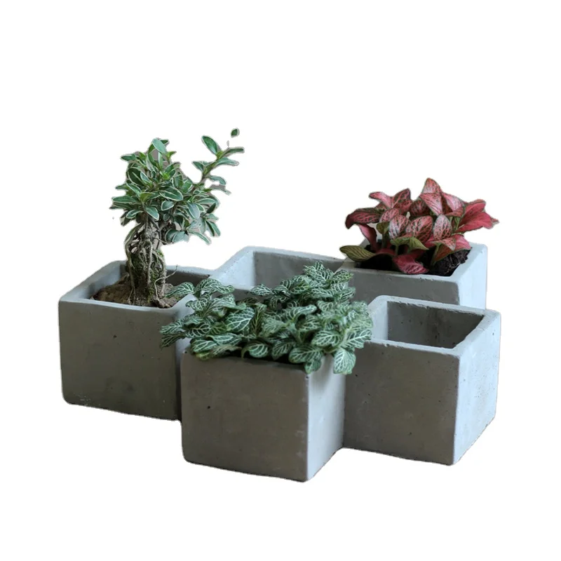 

Wholesale Nordic simple style conjoined cement flower pot with drainage hole for home garden decor, Natural