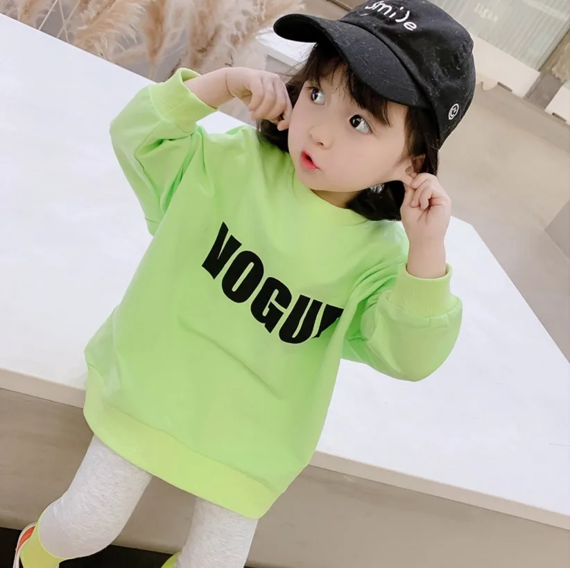 2020 New fashion Baby to Toddler Girl Solid Letter Sweatshirt Children Girl Orange Top Clothes Sweater for Spring