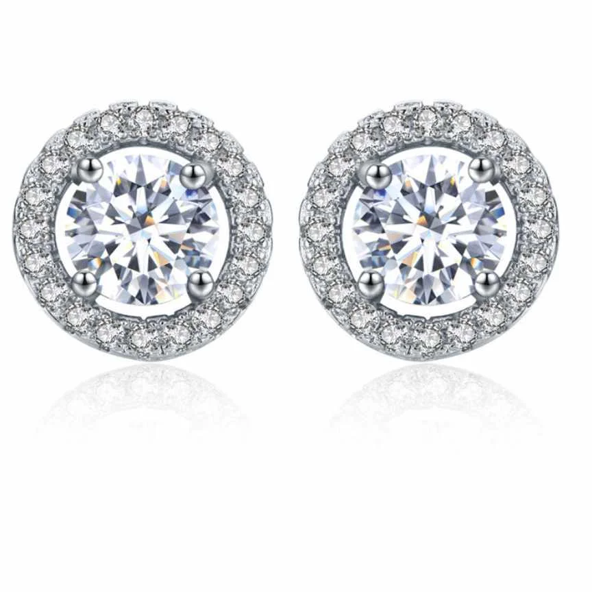 

Luxury Classic Fashion Silver Shining Color Delicate CZ Element Crystal Zircon Stud Earrings for girl
