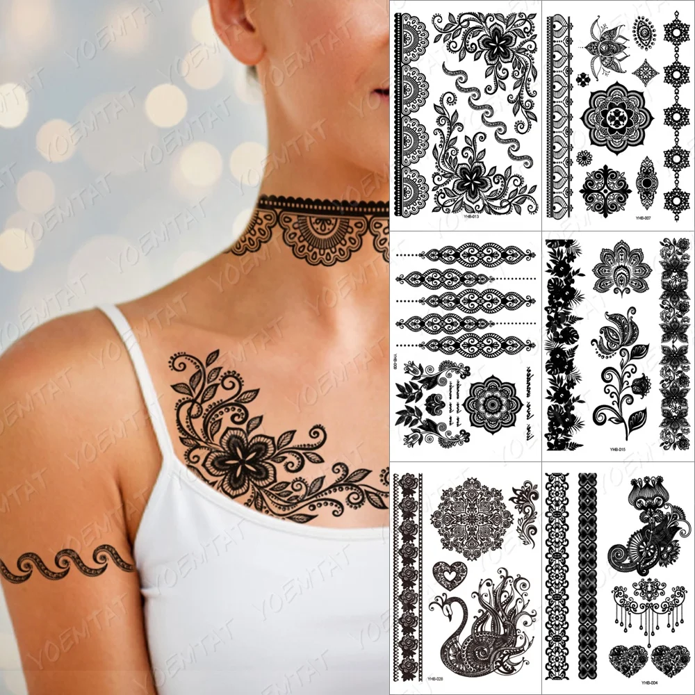 

YOEMTAT Premium Decal Temporary Indian Henna Sticker Tattoo For Women, Cmyk