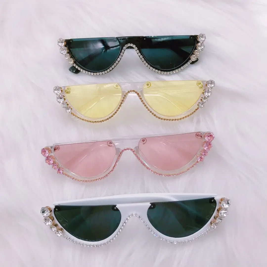 

Hot Diamond Glasses Half Frame Cat Eye Rhinestones Sunglasses, Custom colors