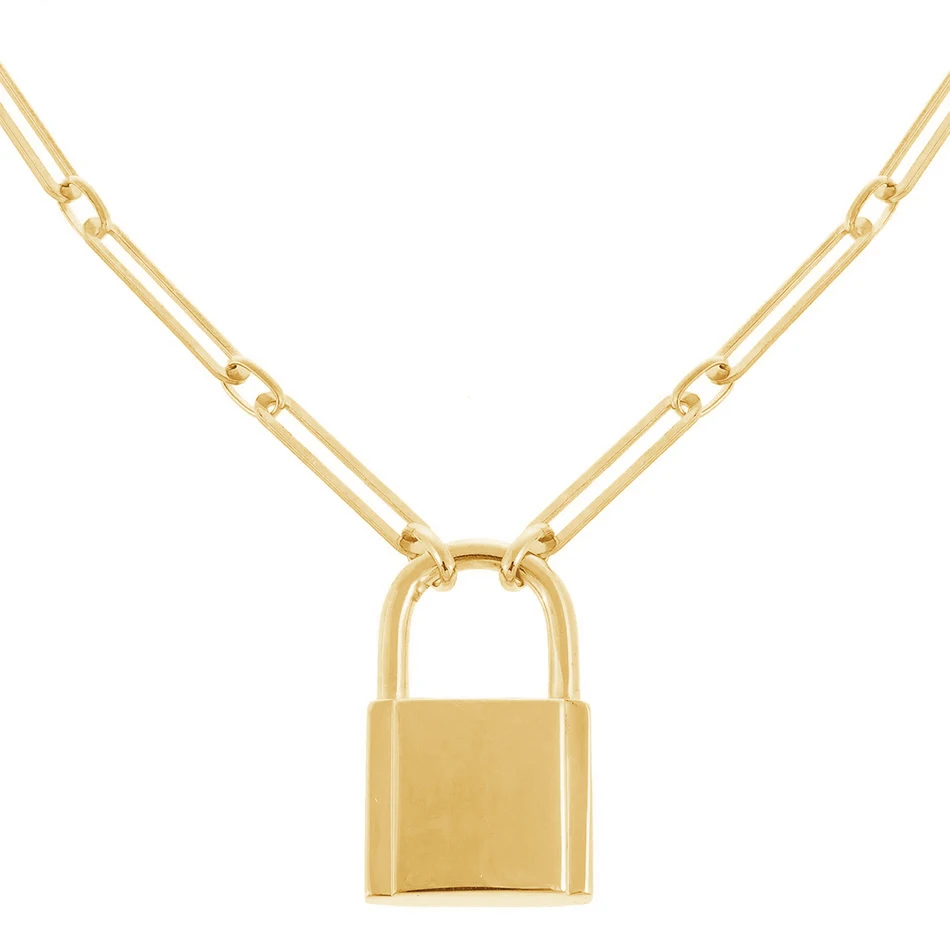 

Fine Jewelry 925 Sterling Silver Wholesale 18K Gold Pated Open Link Lock Necklace