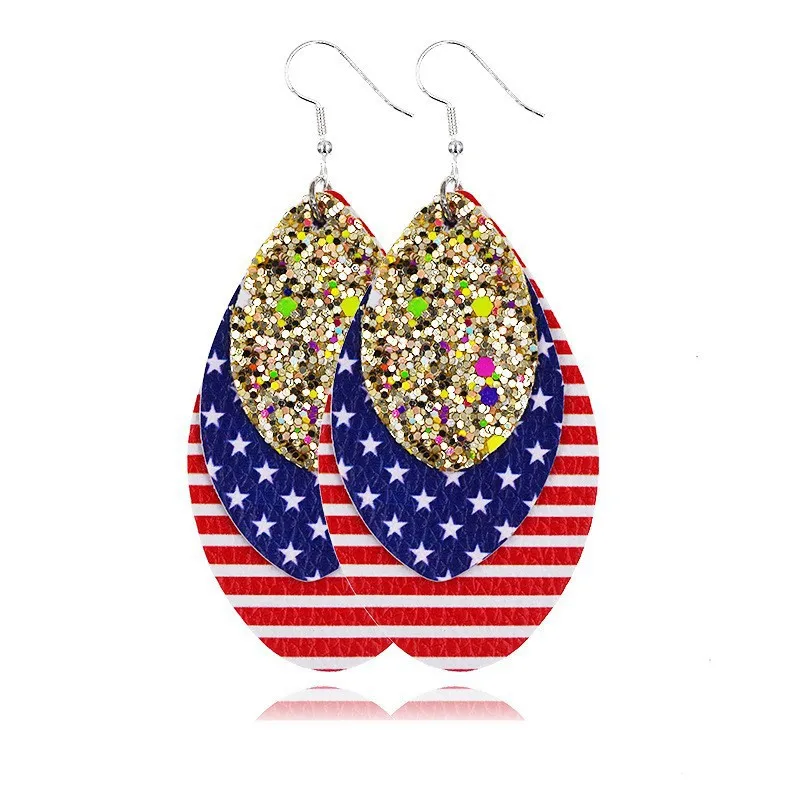 

2021 Weihao Hot Sale Personalized Multilayer Leather Earrings Independence Day Earrings Baseball Leather Earrings, As picture show