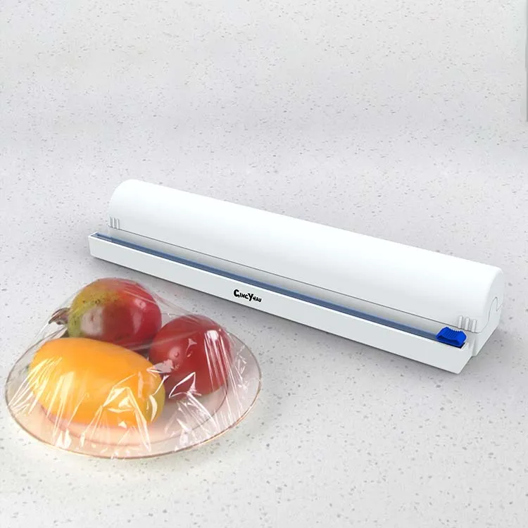 

Lo Popular 2021 Wholesale Kitchenware Hotel Food Plastic Storage Cling Film Foil Cutter Dispenser, White or customized