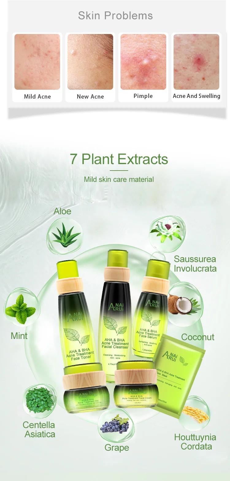 New 2020 Natural Aha & Bha Acne Cream Treatment Face Skin Care Set With