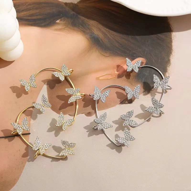 

2022 Hot Selling Butterfly Clip on Earrings Non Pierced Butterfly Earrings Full Diamond Butterfly Ear Cuff Earrings for Women, Gold,silver