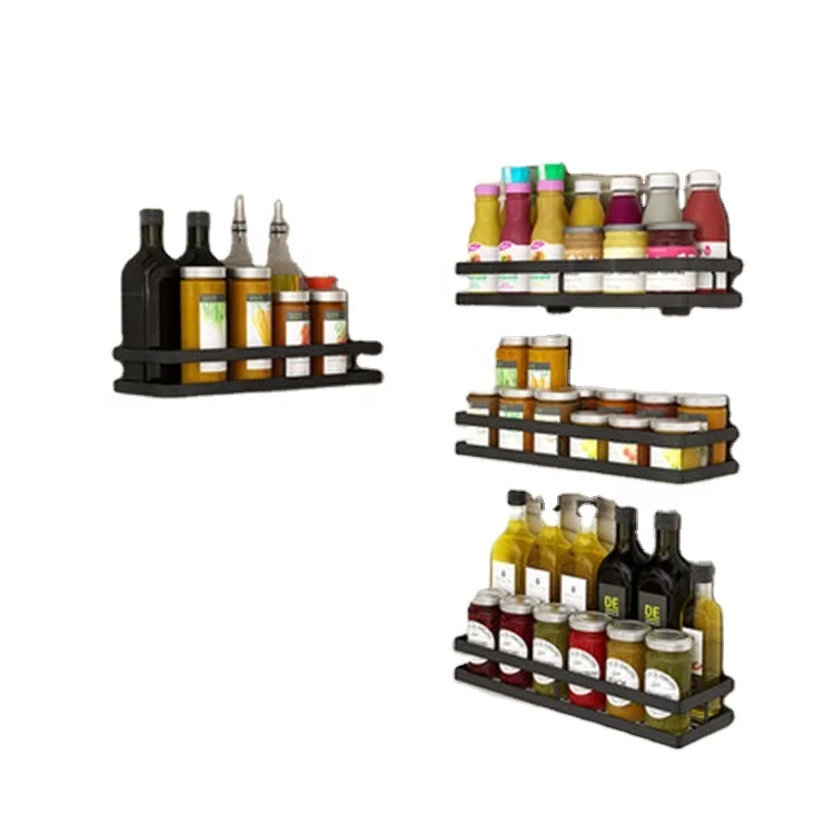 

. Minimalist stainless steel hanging kitchen spice rack wall mounted seasoning rack kitchen bathroom storage rack black, Natural