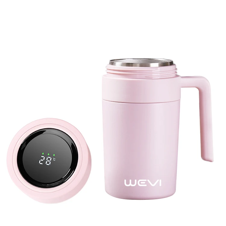 

WeVi Wholesale Double Walled Stainless Steel Vacuum Insulated LED Smart Travel Coffee Mug with Handle, Customized color