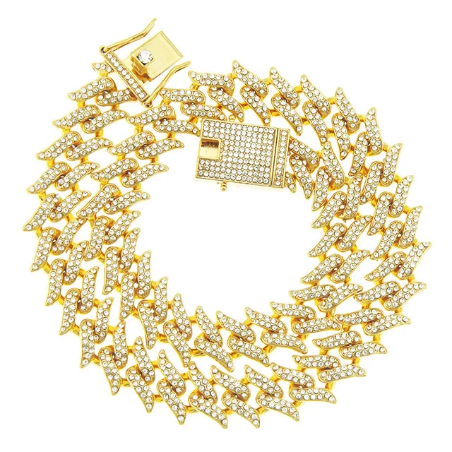 

Full Rhinestone Cuban Chain Necklace Trendy Hip Hop Short Thorns Necklace Jewelry