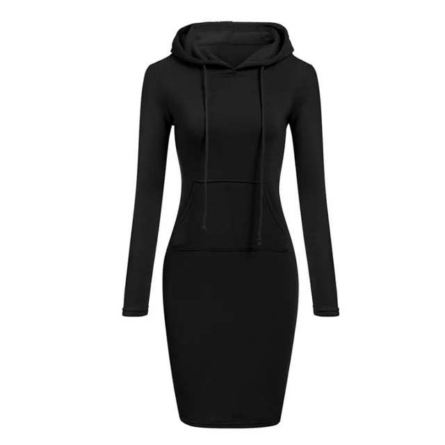 

Wholesale High Quality 2020 Autumn And Winter New Hooded Casual Loose Big Pocket Solid Color Dress, Shown