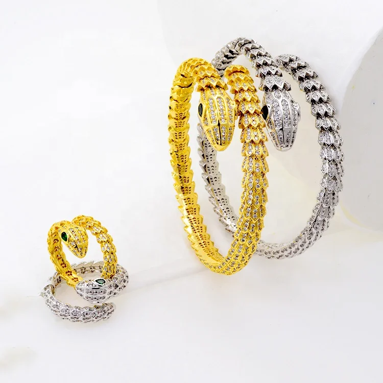 

Hot lady Snake Bracelet Bangles For Women Female Gold oval Bracelet Jewelry Bracelets bangle and ring set