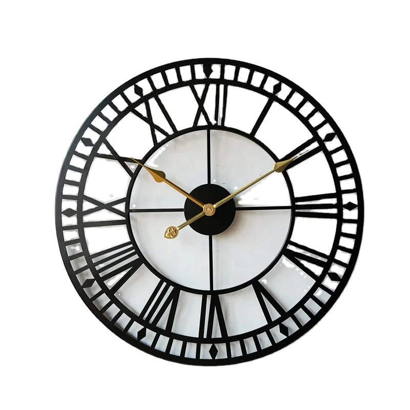 

40cm Antique Black Metal Wall Decorative 16' Iron Roman Numbers Clock, Multi