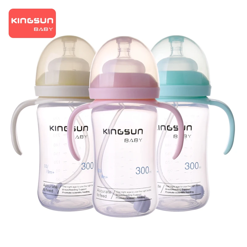 

Factory wholesale baby bottles manufacturer OEM baby milk bottle BPA free 300ml with gravity ball straw baby feeding bottle, Color customized acceptable