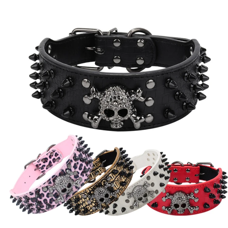 

Wholesale 3 Rows Bullet Rivets Studded PU Spiked Leather Dog Collar