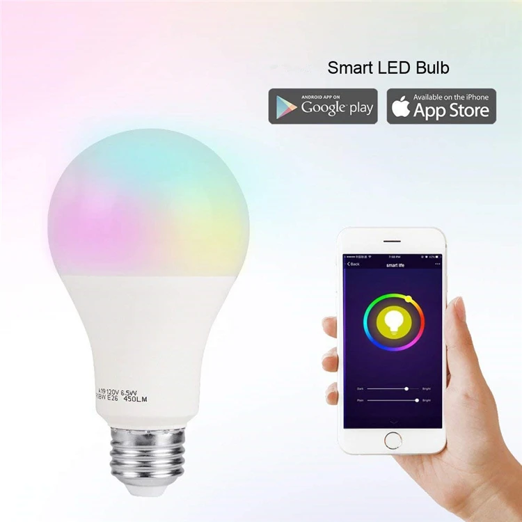 Tuya app Google assistant Alexa 7w wifi rgb e26 e27 b22 dimmable lights raw material wifi led smart bulb tuya smart led bulb