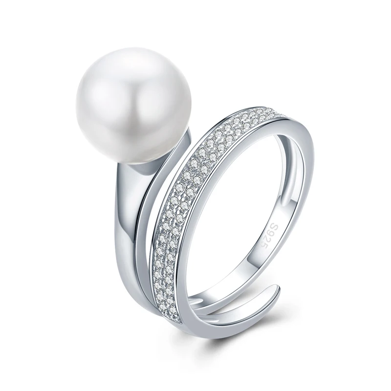 

Women Fashion New Arrival Pure Diamond Ring White Shell Adjustable Open 925 Sterling Silver Rings