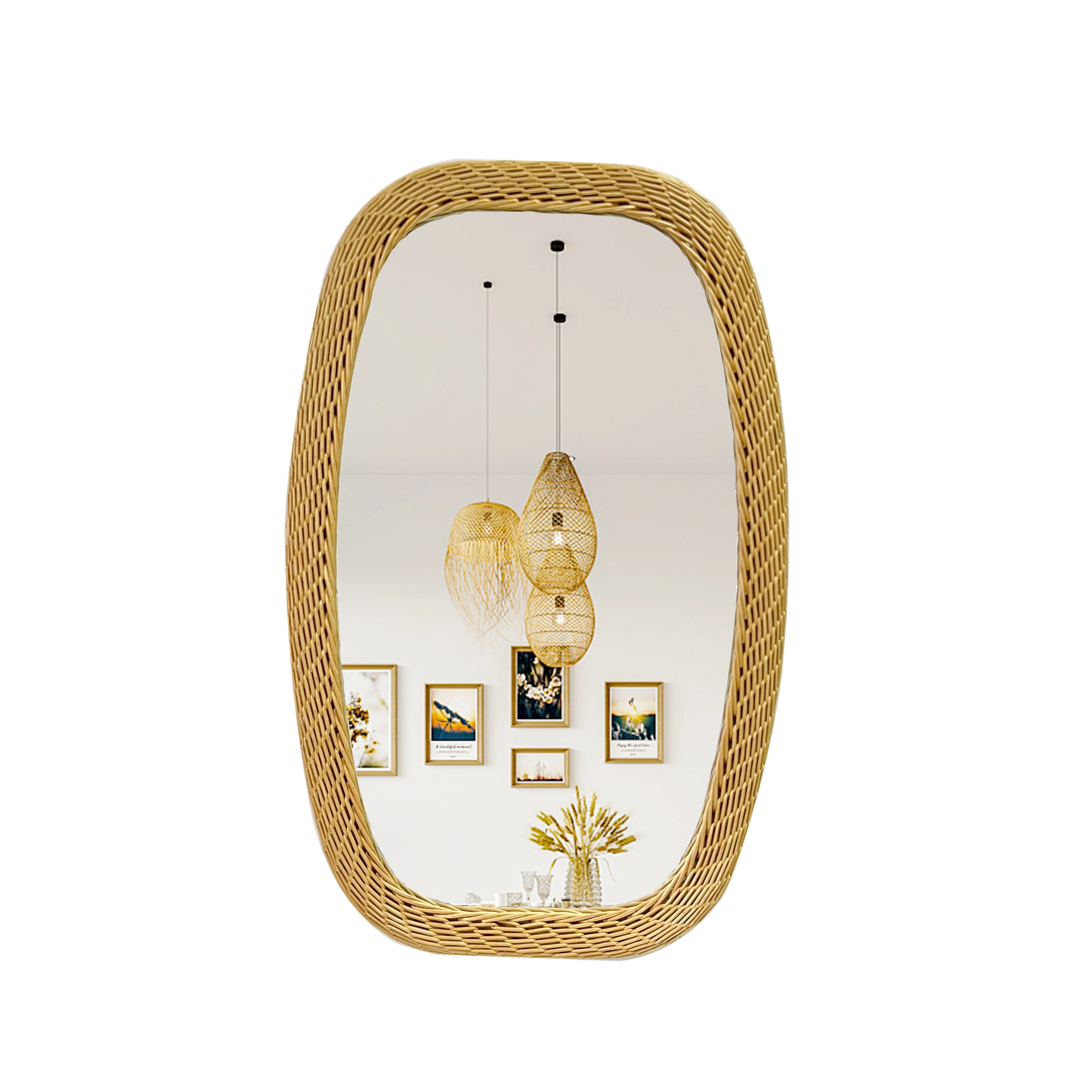 72x42cm Minimalist Retro Style Rattan Mirror Wall Decoration Bedroom Living Room Bedroom Hotel