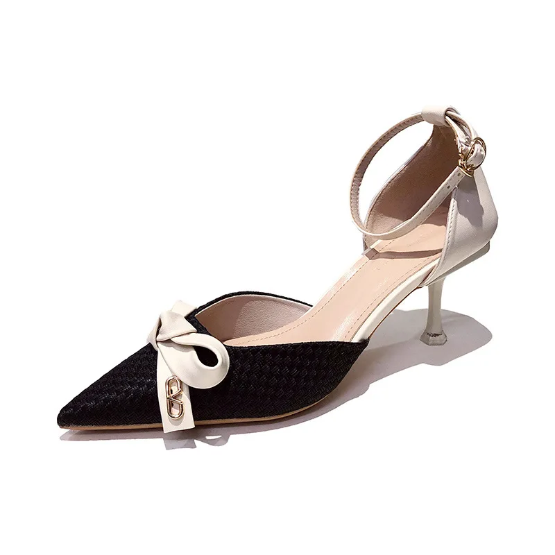 

Dropshippings Women Pumps Soft Leather Solid High Heels Bowknot Strap Buckle Pointed Toe Shallow Mouth Office Pumps